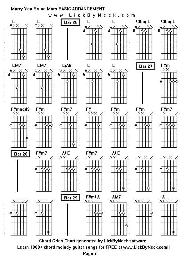 Chord Grids Chart of chord melody fingerstyle guitar song-Marry You-Bruno Mars-BASIC ARRANGEMENT,generated by LickByNeck software.